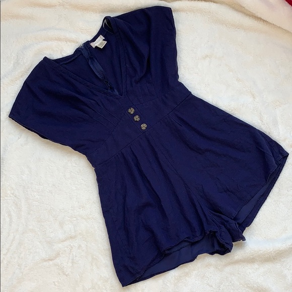 Altar'd State Pants - Altar’d State Navy Blue Linen Romper Large